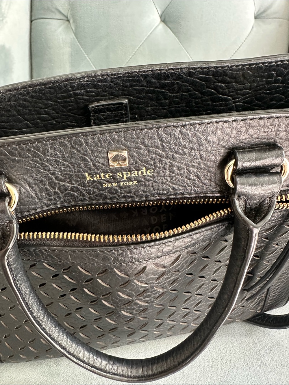 kate spade Black Embossed Leather Top-Handle tote - Picture 12 of 16